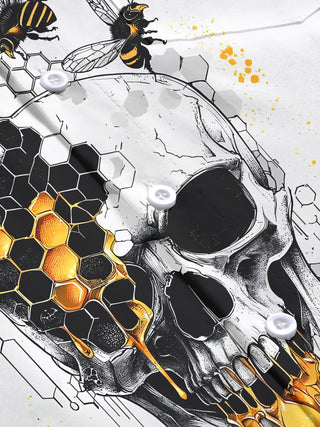 men's skull print shirt close-up short sleeve