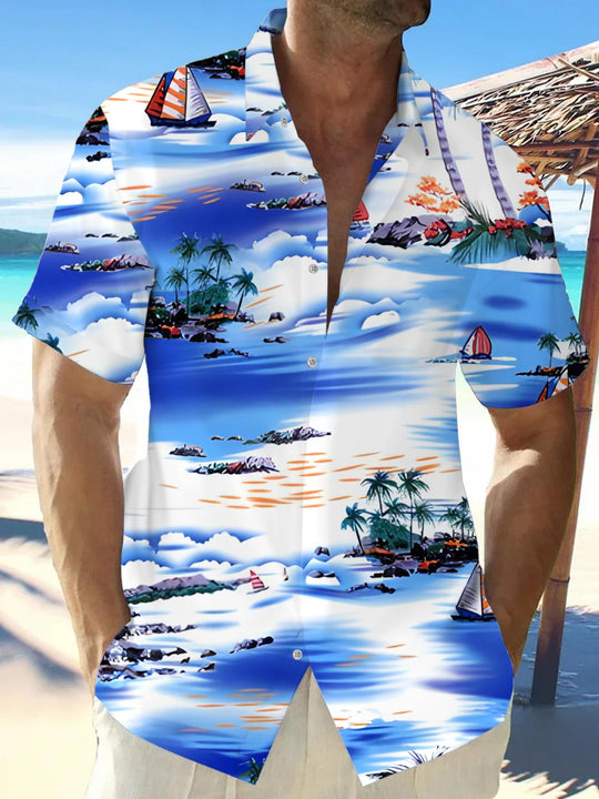 men's Hawaiian shirt front view tropical beach vacation
