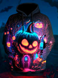 Halloween Pumpkin Long Sleeve Hooded Pocket Men's Top