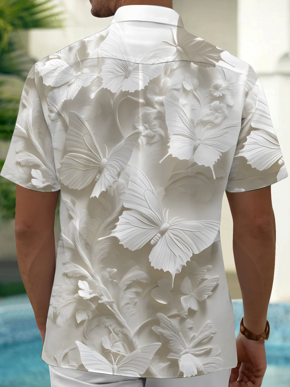 Butterfly Art Print Men's Pocket Short Sleeve Shirts