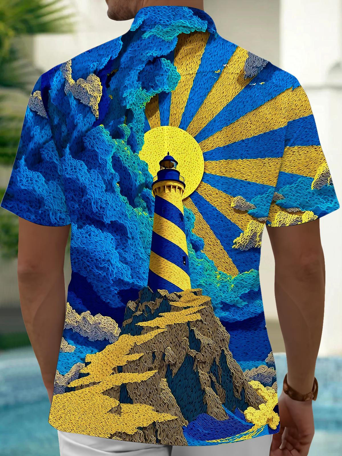 Lighthouse Print Men's Pocket Short Sleeve Shirts