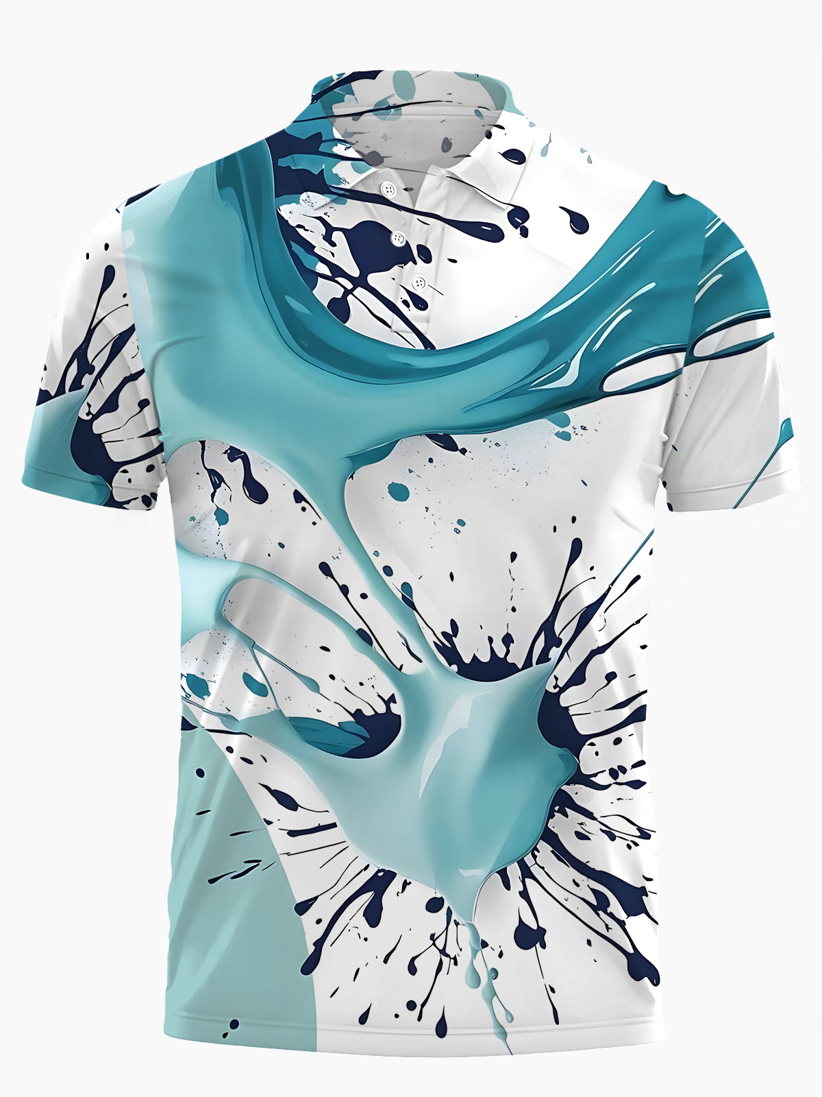Ink Splash Print Men's Short Sleeve Button Polo Shirt