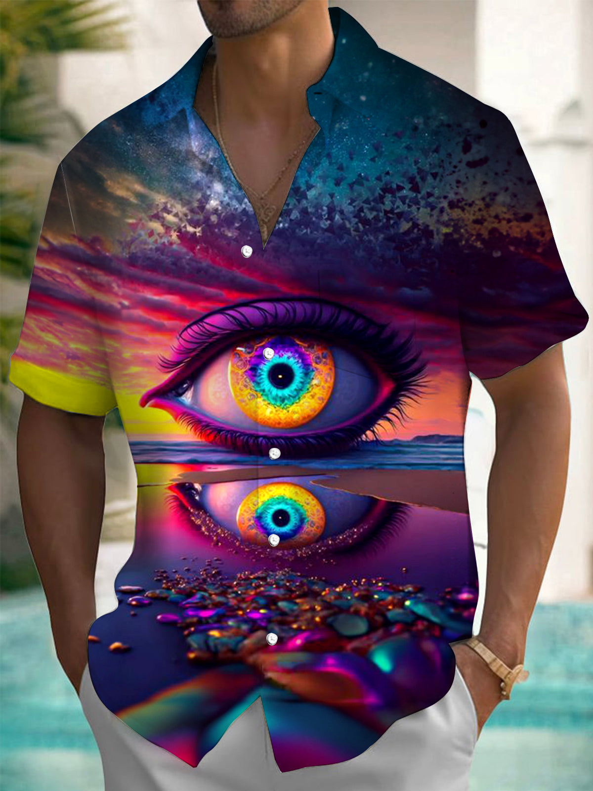 Eye Print Men's Pocket Short Sleeve Shirts