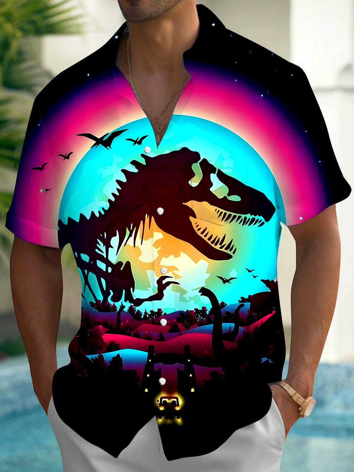 Dinosaur Men's Pocket Short Sleeve Shirts