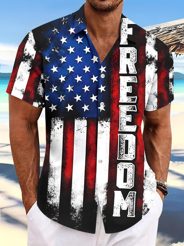 men's American flag print shirt front view Independence Day