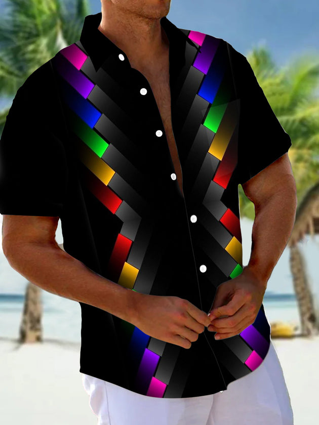 Men's colorful geometric print short sleeve shirt front view