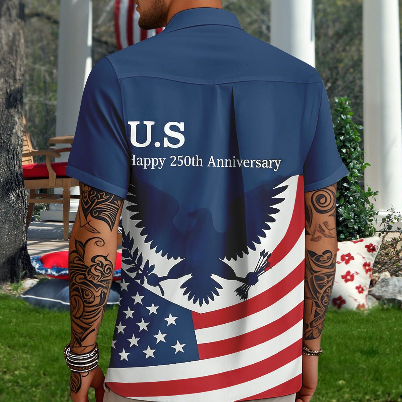 Patriotic Hawaiian Shirts for Men 250 Years Eagle Flag Patriotic Button Up Shirt Hawaiian Outfit for Parade sweetie