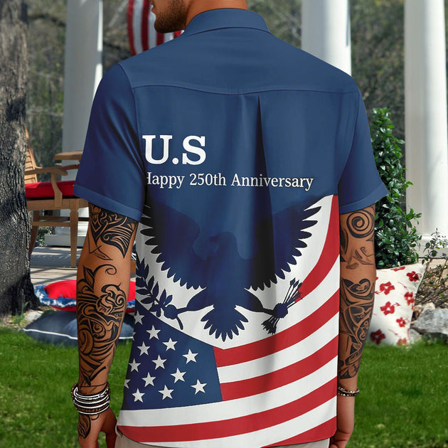 Patriotic Hawaiian Shirts for Men 250 Years Eagle Flag Patriotic Button Up Shirt Hawaiian Outfit for Parade sweetie