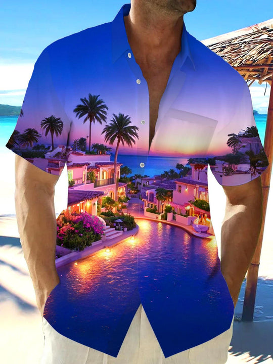 men's Hawaiian shirt front view tropical beach vacation