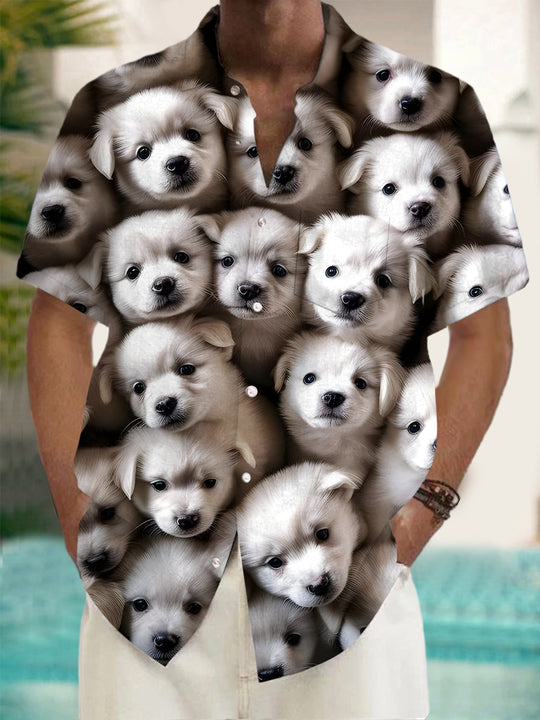 men's dog print shirt front view