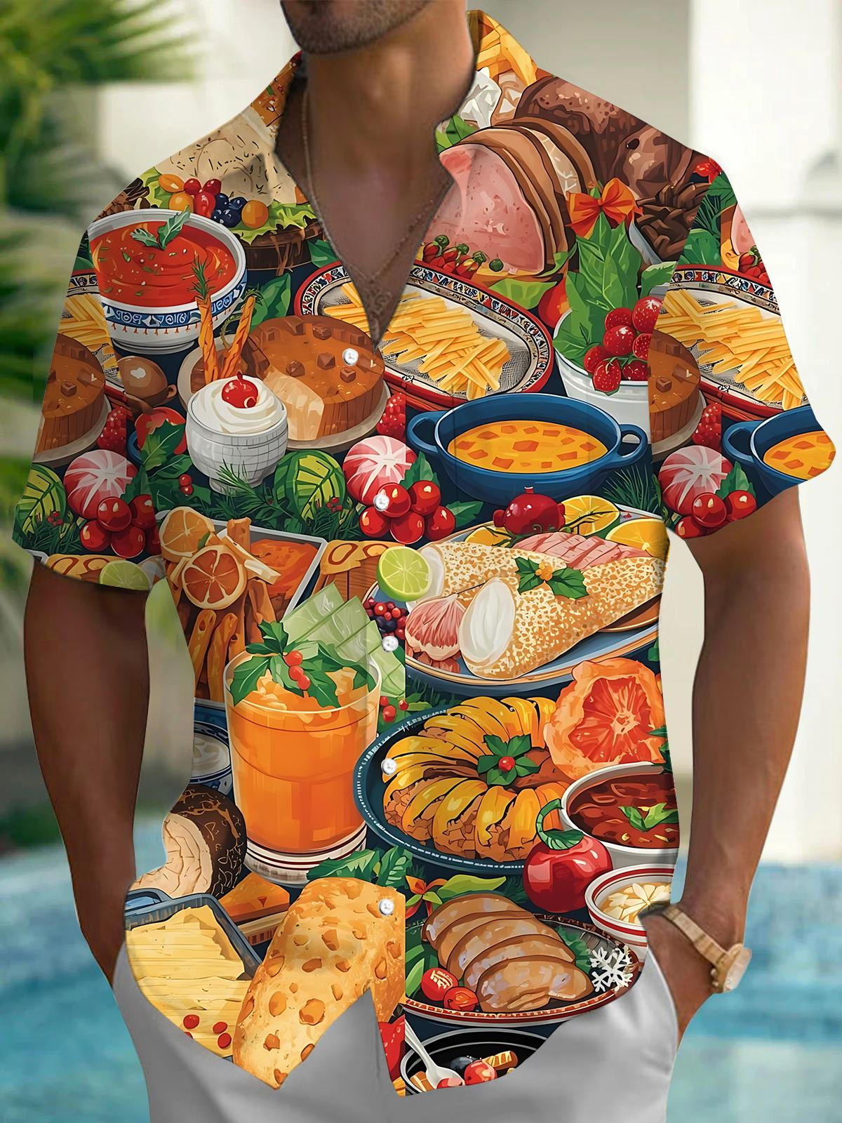 Food Print Men's Pocket Short Sleeve Shirts