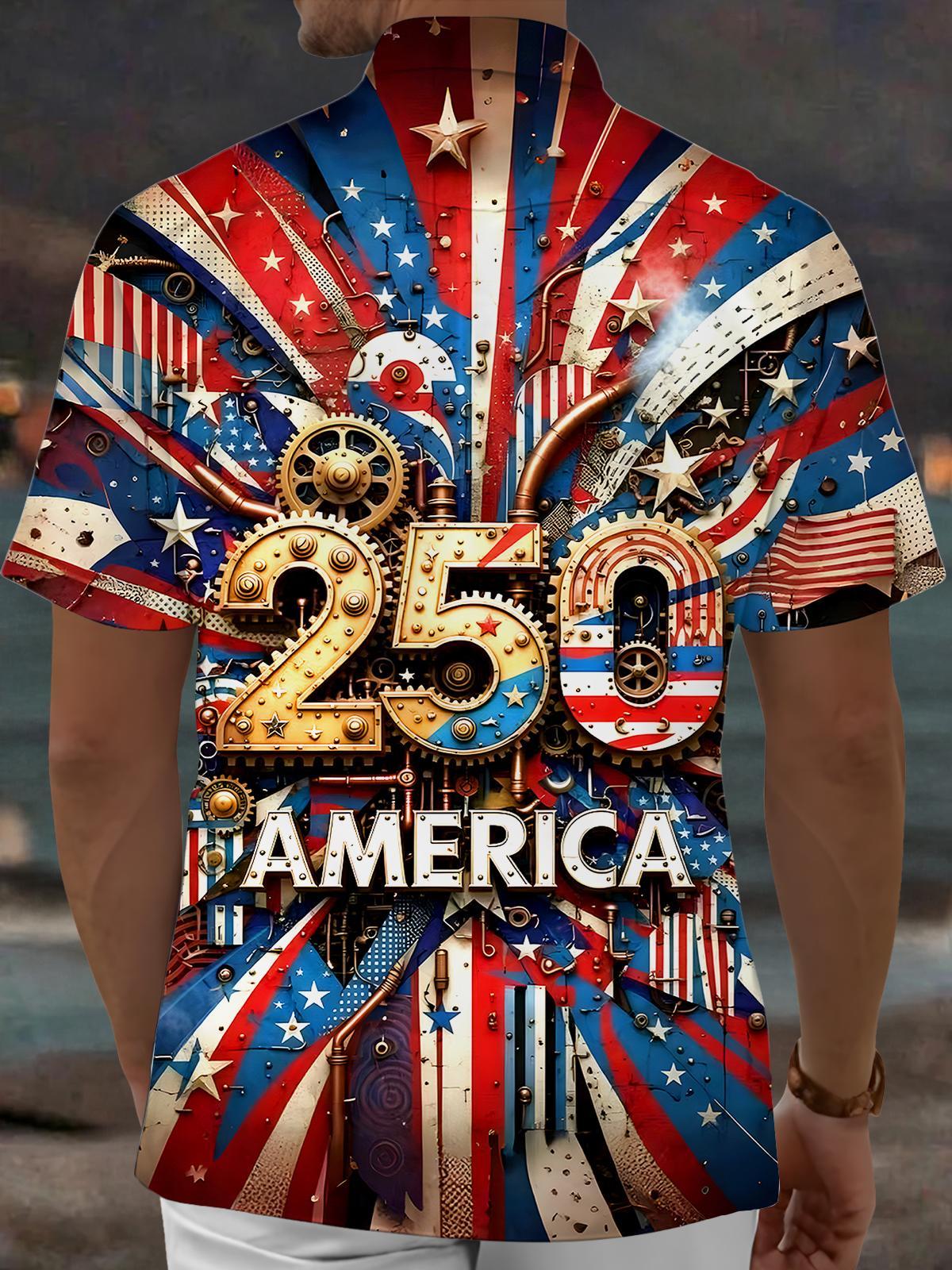 Men's short sleeve American flag print shirt back view