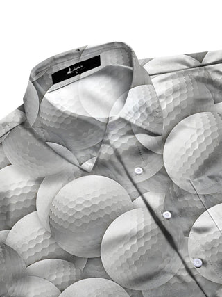 Men's white golf print short sleeve shirt flat lay