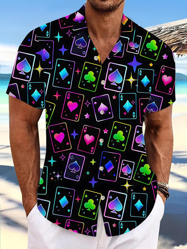 Poker Print Men's Pocket Short Sleeve Shirts