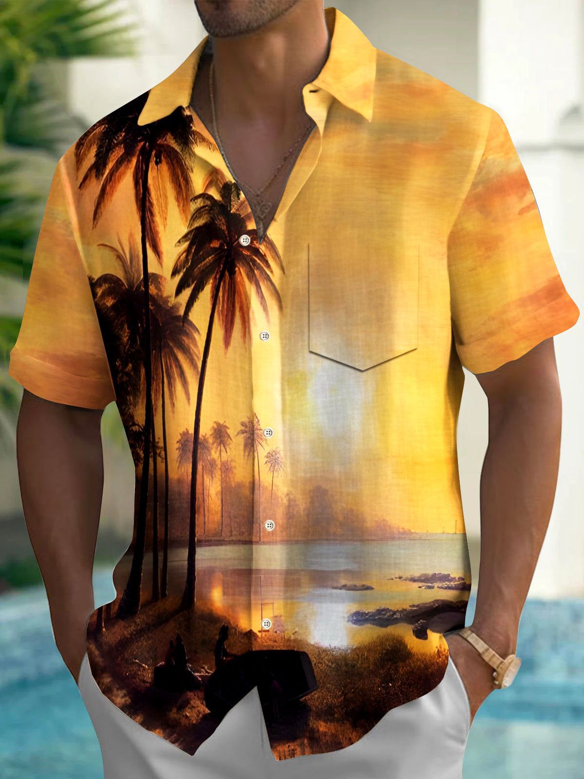 Coconut Tree Men's Pocket Short Sleeve Shirts