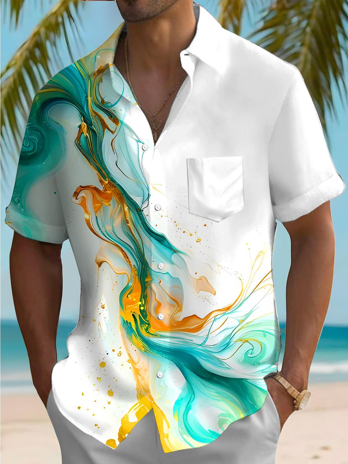 Molten Gold Fluid Art Men's Pocket Short Sleeve Shirts