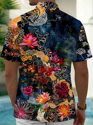 Men's floral short sleeve shirt back view