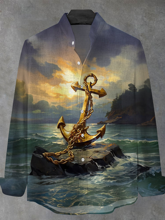 men's long sleeve stand collar shirt front view