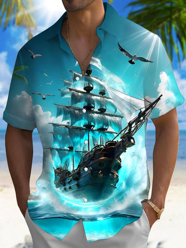 Men's Hawaiian short sleeve shirt front view tropical beach vacation