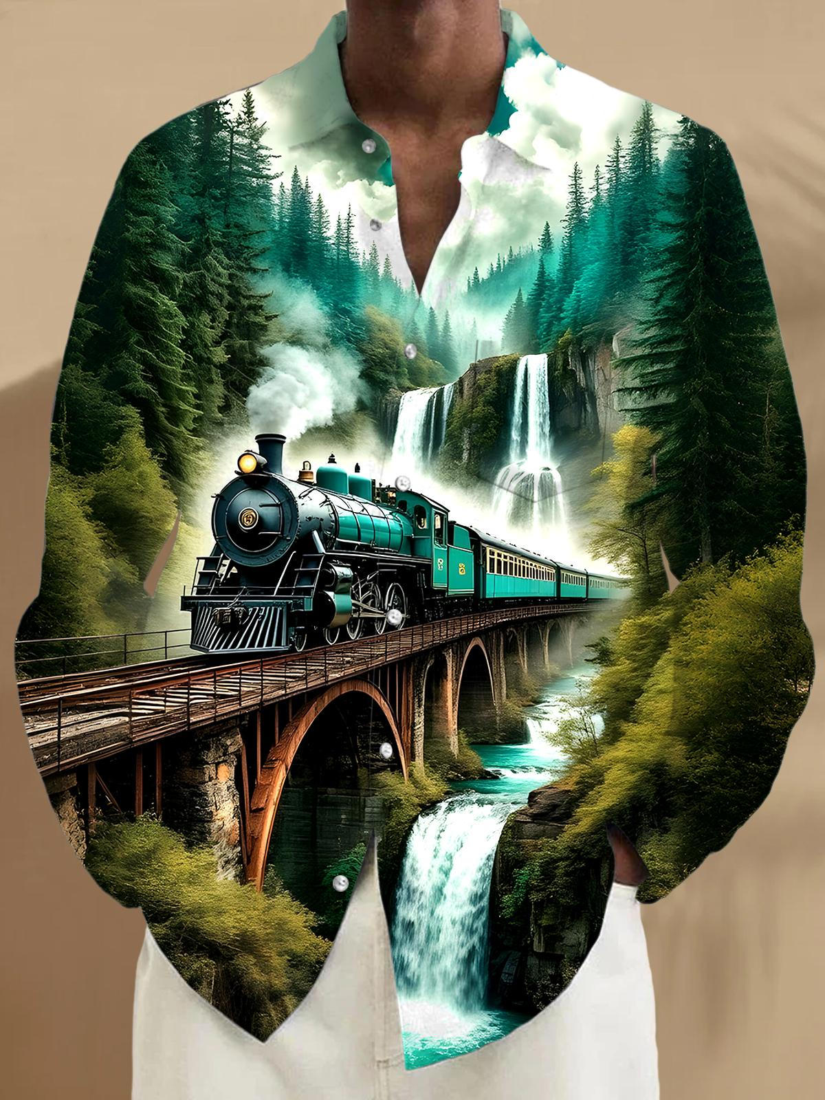 Train Forest Men's Pocket Long Sleeve Shirts
