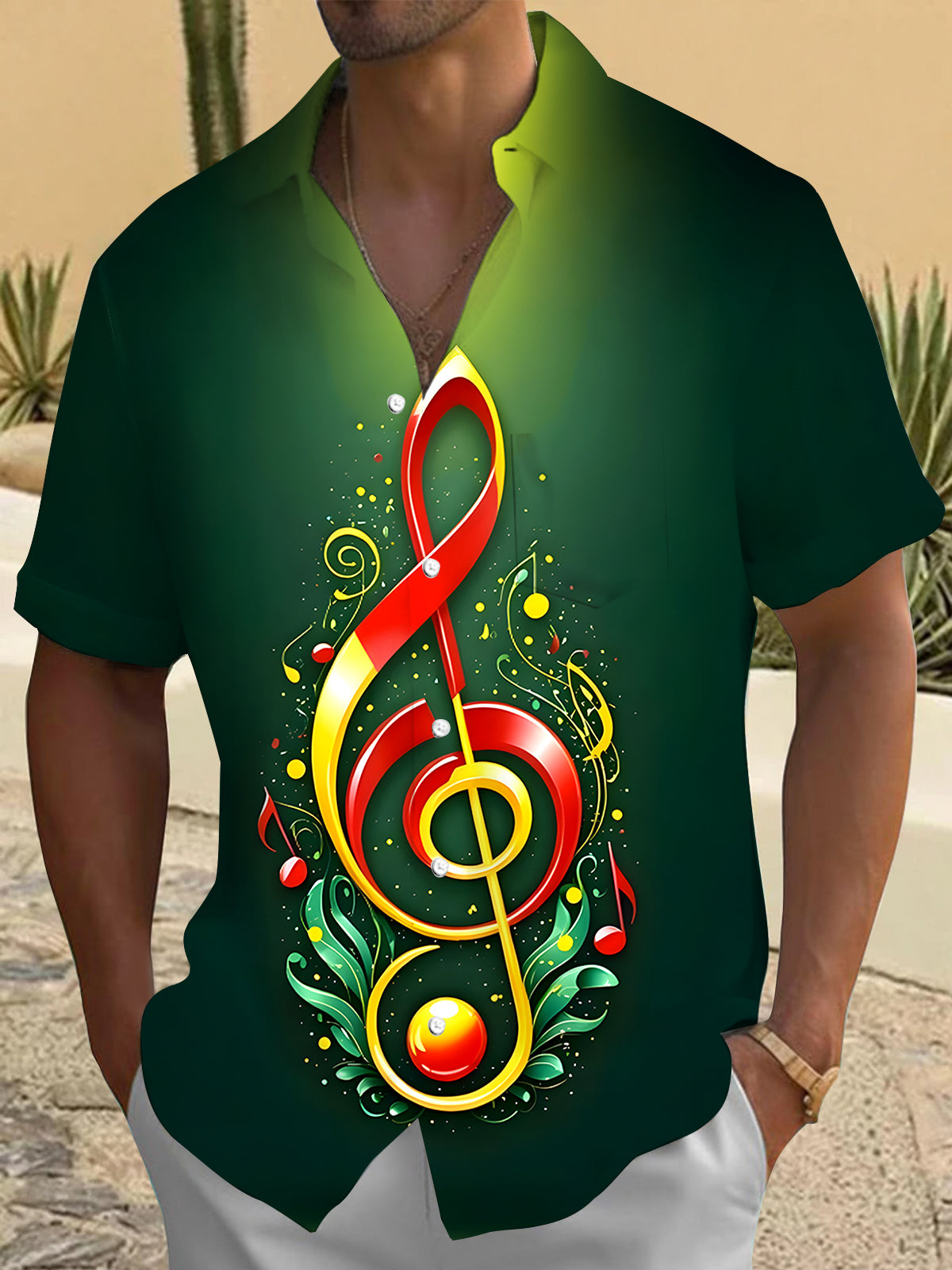 Christmas Musical Note Men's Pocket Short Sleeve Shirts