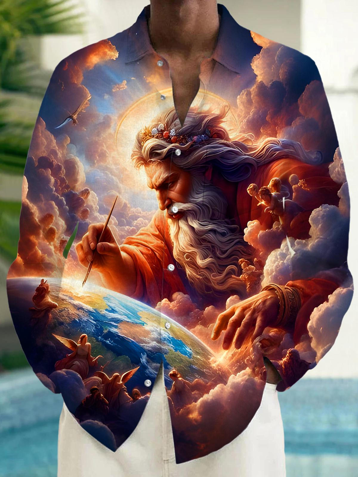 Creation Of Earth The Divine Touch Men's Pocket Long Sleeve Shirts