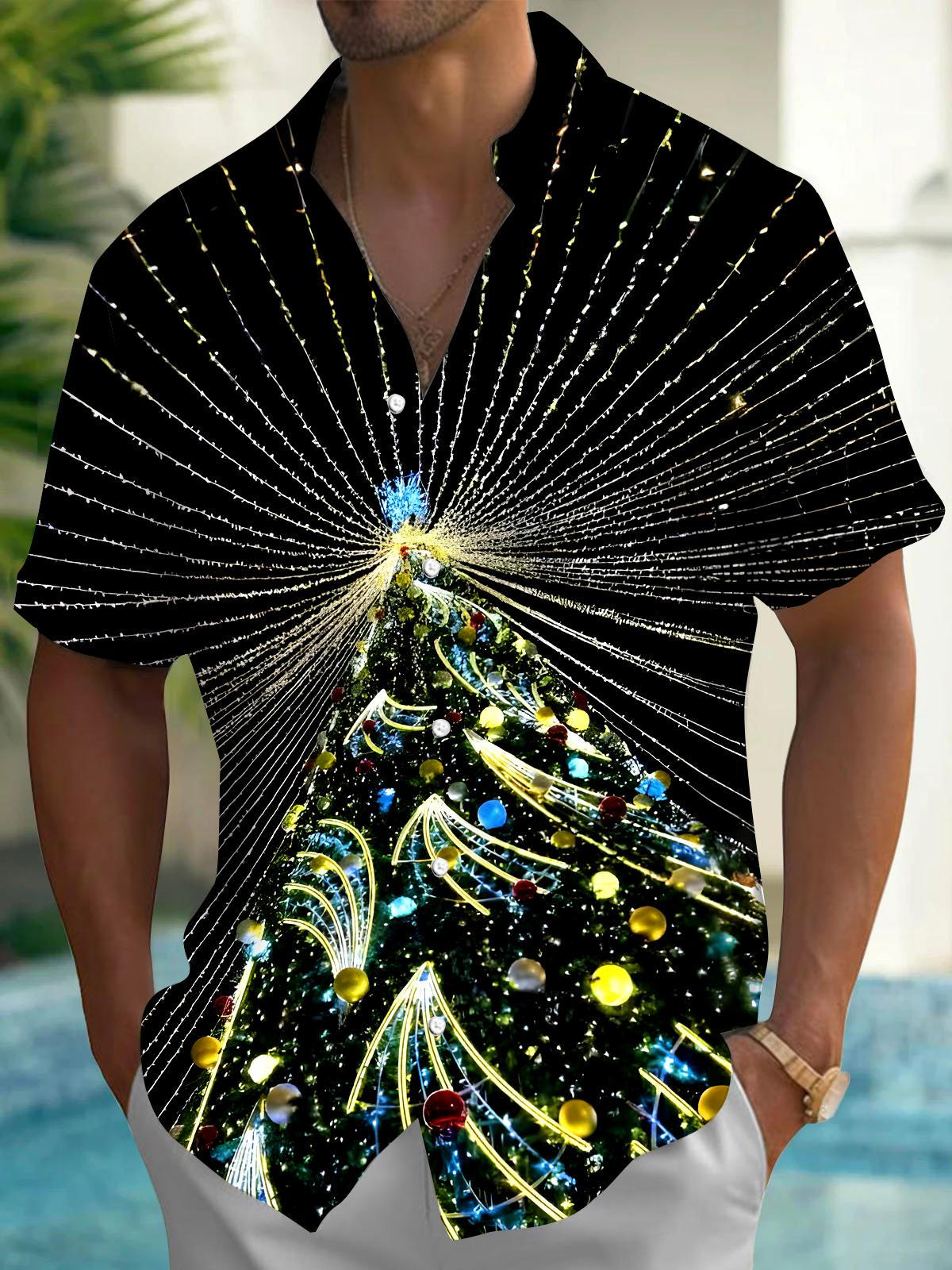 Christmas Tree Men's Pocket Short Sleeve Shirts