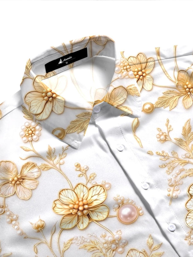 Women's golden pearl flower half sleeve shirt side view