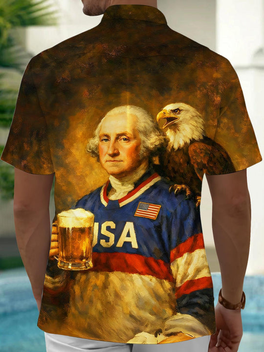 Men's retro eagle print short sleeve shirt back view