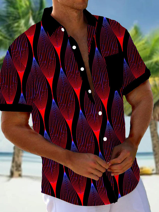 Men's geometric pocket short sleeve shirt front view