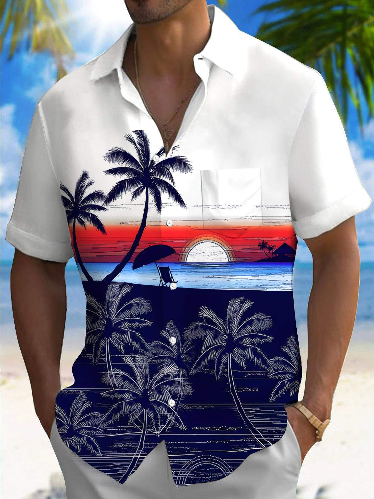 Hawaiian Coconut Tree Men's Pocket Short Sleeve Shirts