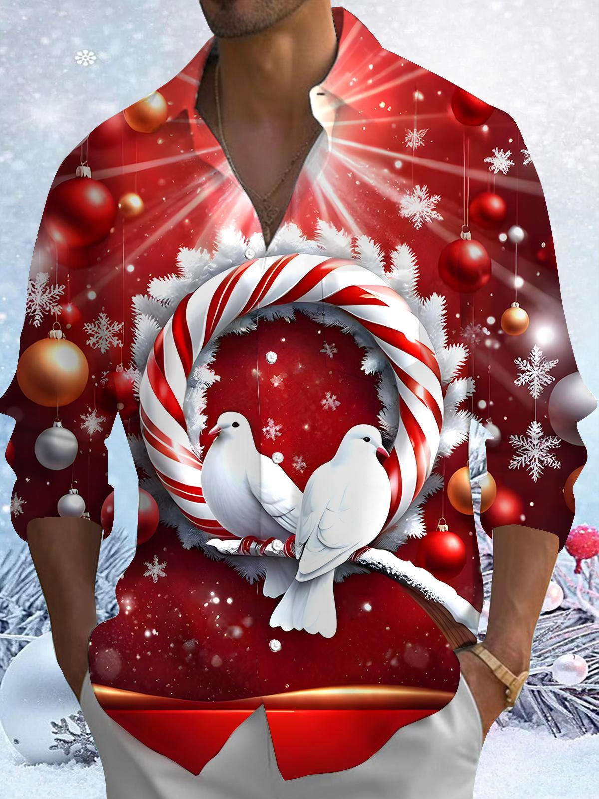 Christmas White Dove Men's Pocket Long Sleeve Shirts