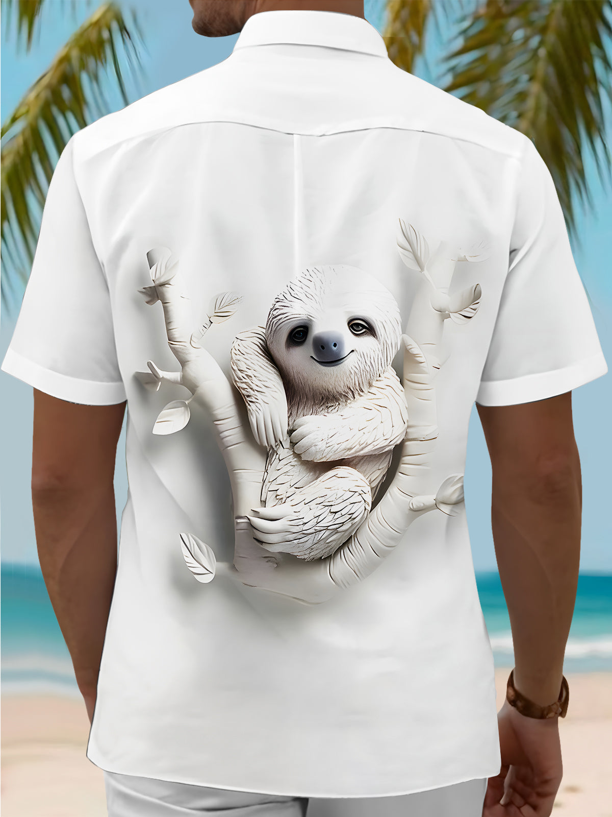 Art White Sloth Relief Men's Pocket Short Sleeve Shirts