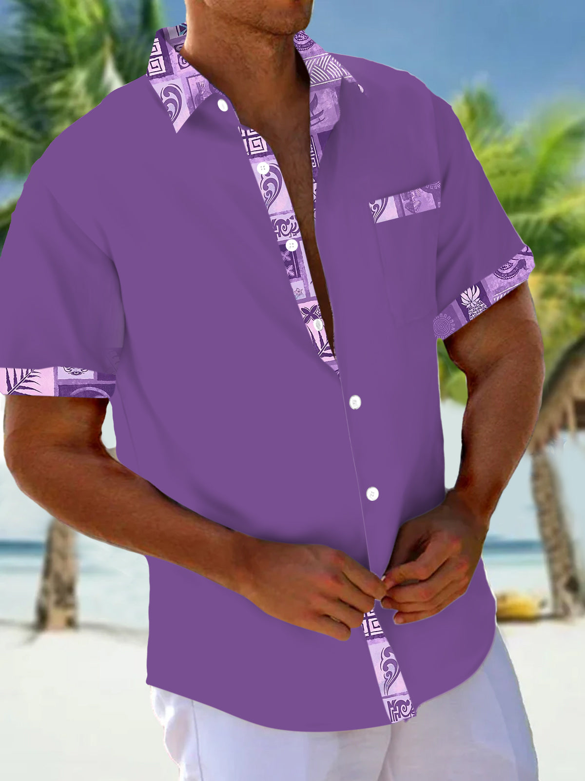 Hawaiian Print Men's Pocket Short Sleeve Shirts