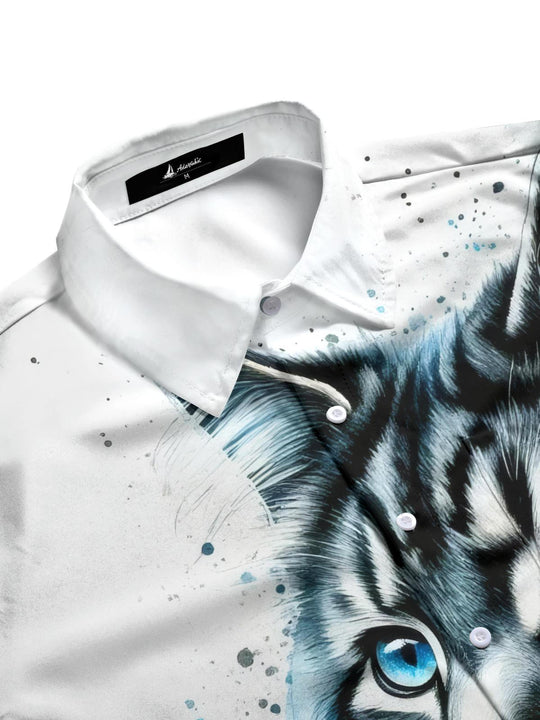 Men's cat print pocket half sleeve shirt side view