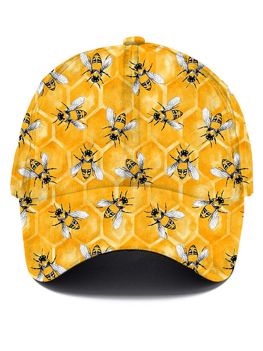 Men's bee print baseball cap front view