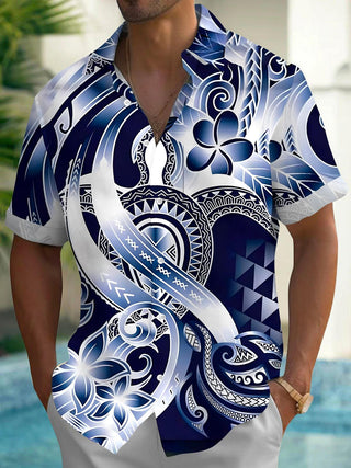 Men's abstract print short sleeve shirt front view