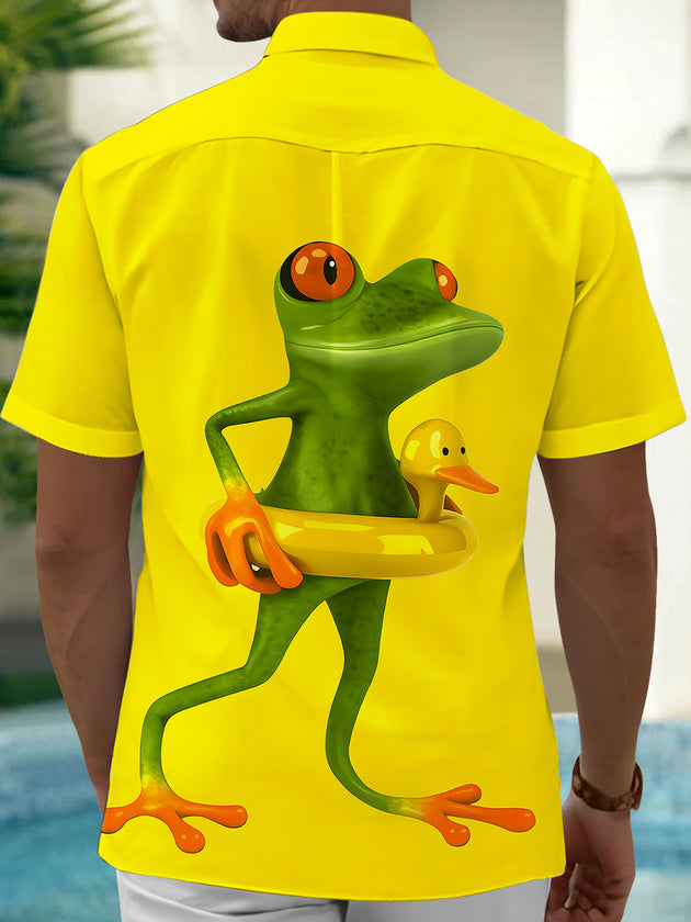 Men's Hawaiian Frog Pocket Short Sleeve Shirt - Back View
