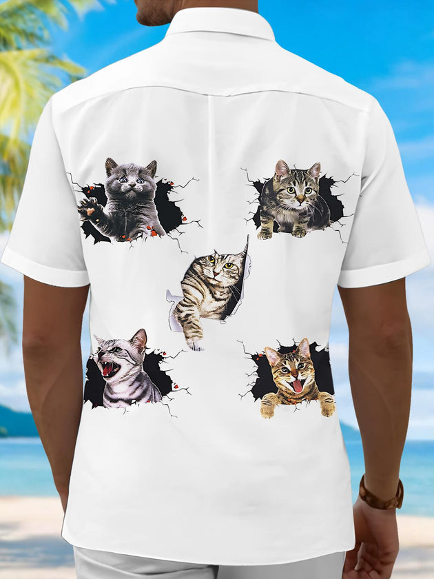 men's kitten pattern shirt back view