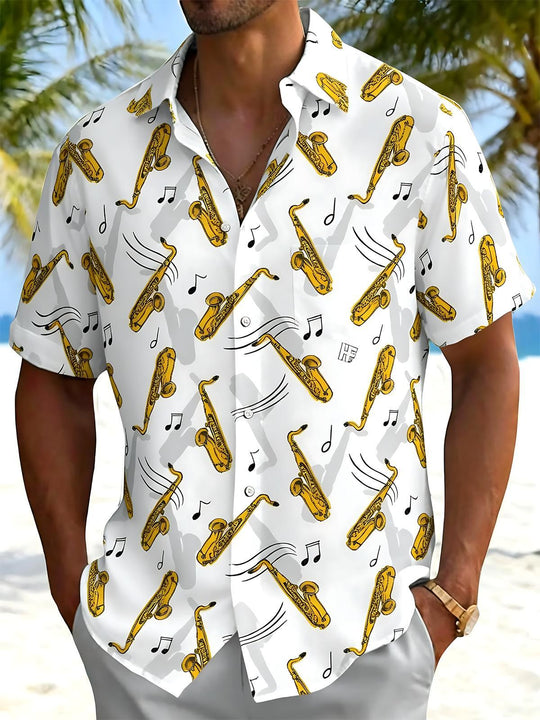 men's music print shirt front view