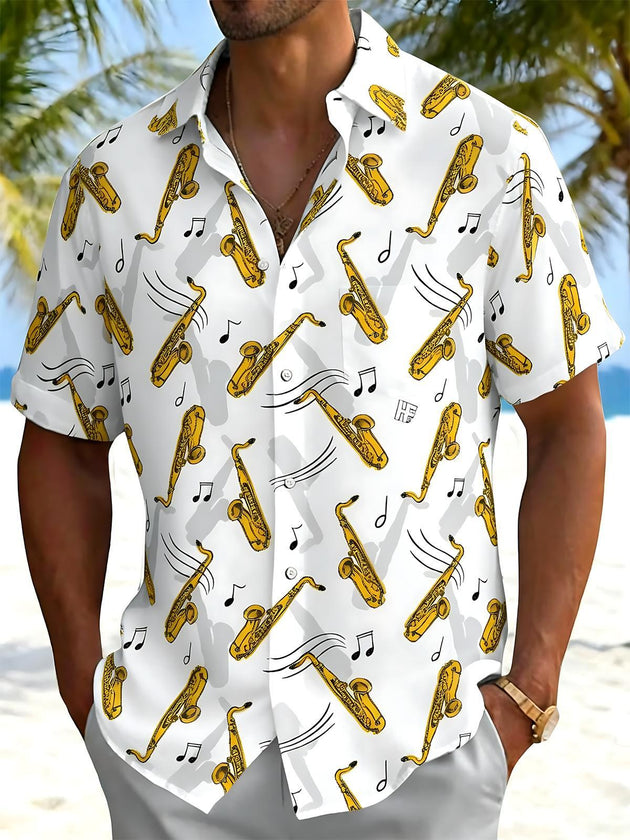 men's music print shirt front view