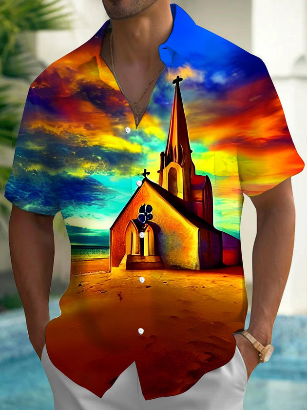 men's Hawaiian shirt front view beach vacation