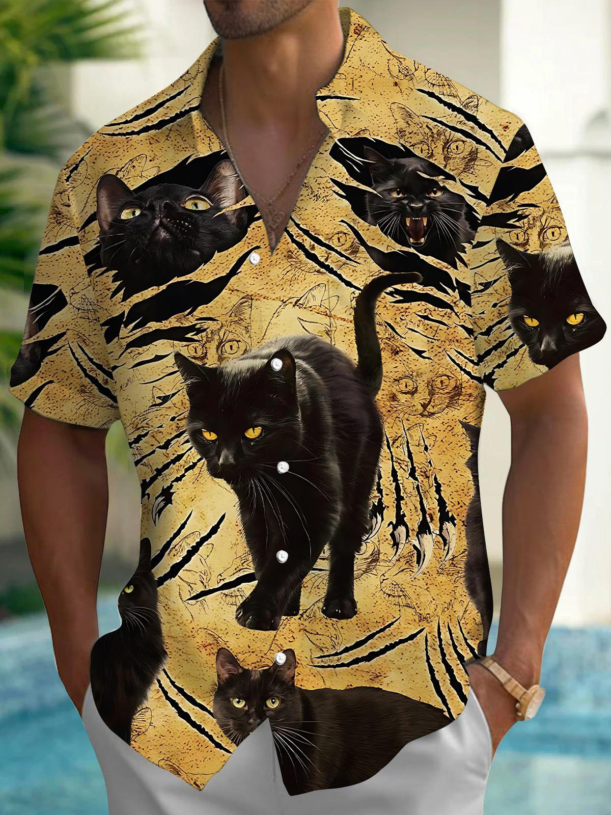 men's cat print shirt front view