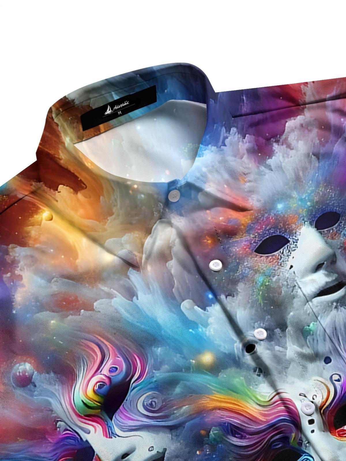 Abstract Human Face Print Men's Pocket Long Sleeve Shirts