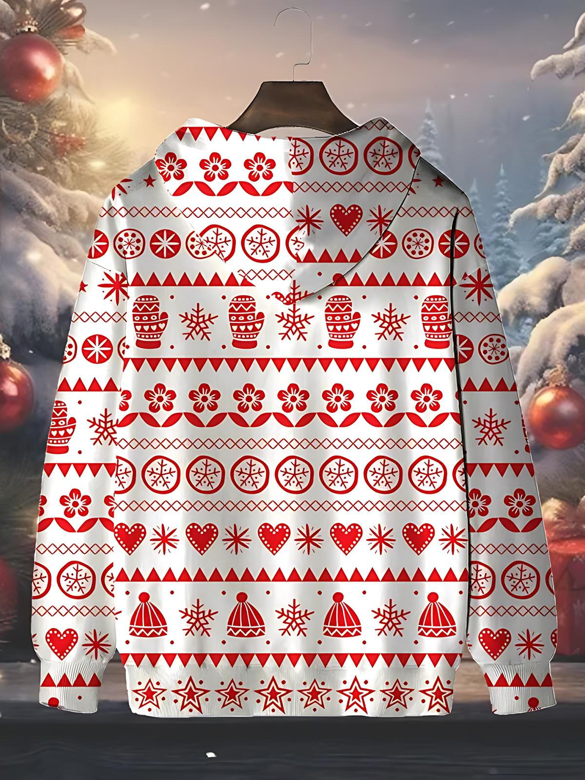 Funny Christmas Print Men's Long Sleeve Pocket Hoodies