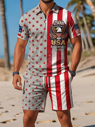 USA 250th Anniversary Vintage American Flag Independence Day Men's Print Pocket Shorts