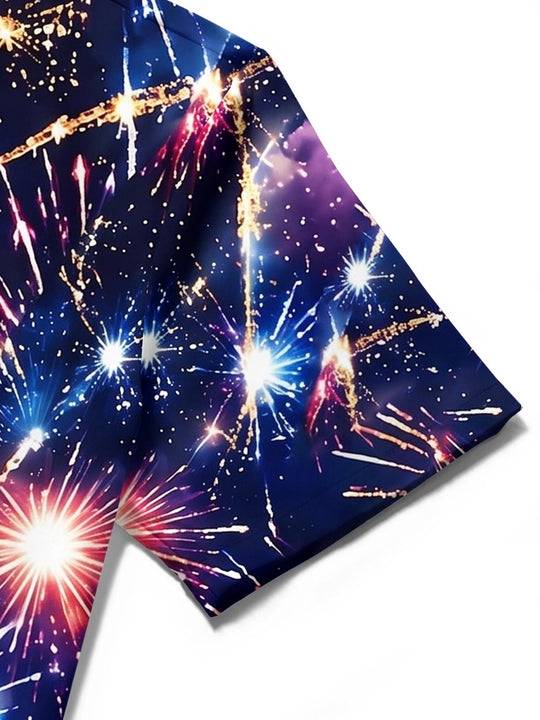 USA Independence Day Fireworks & Flag Men's Pocket Short Sleeve Shirts