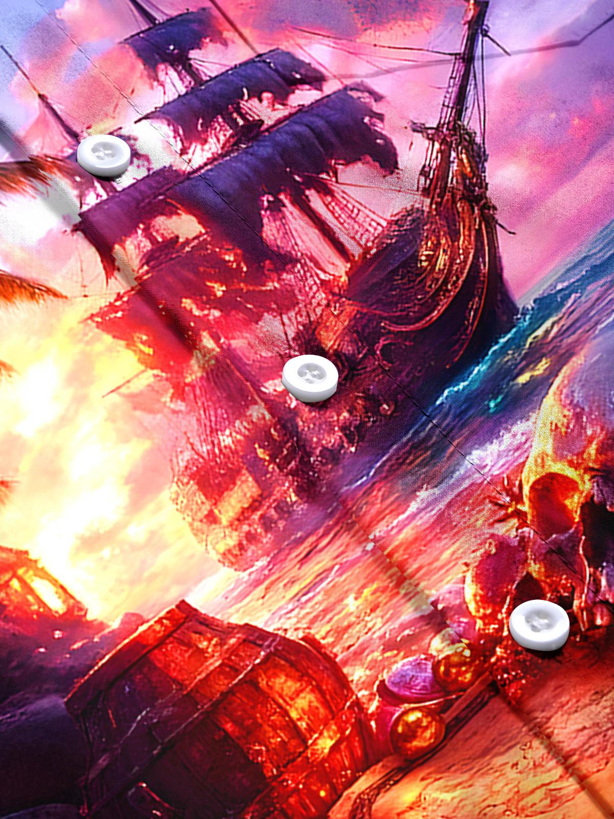 Hawaiian Boat Skull Men's Pocket Short Sleeve Shirts