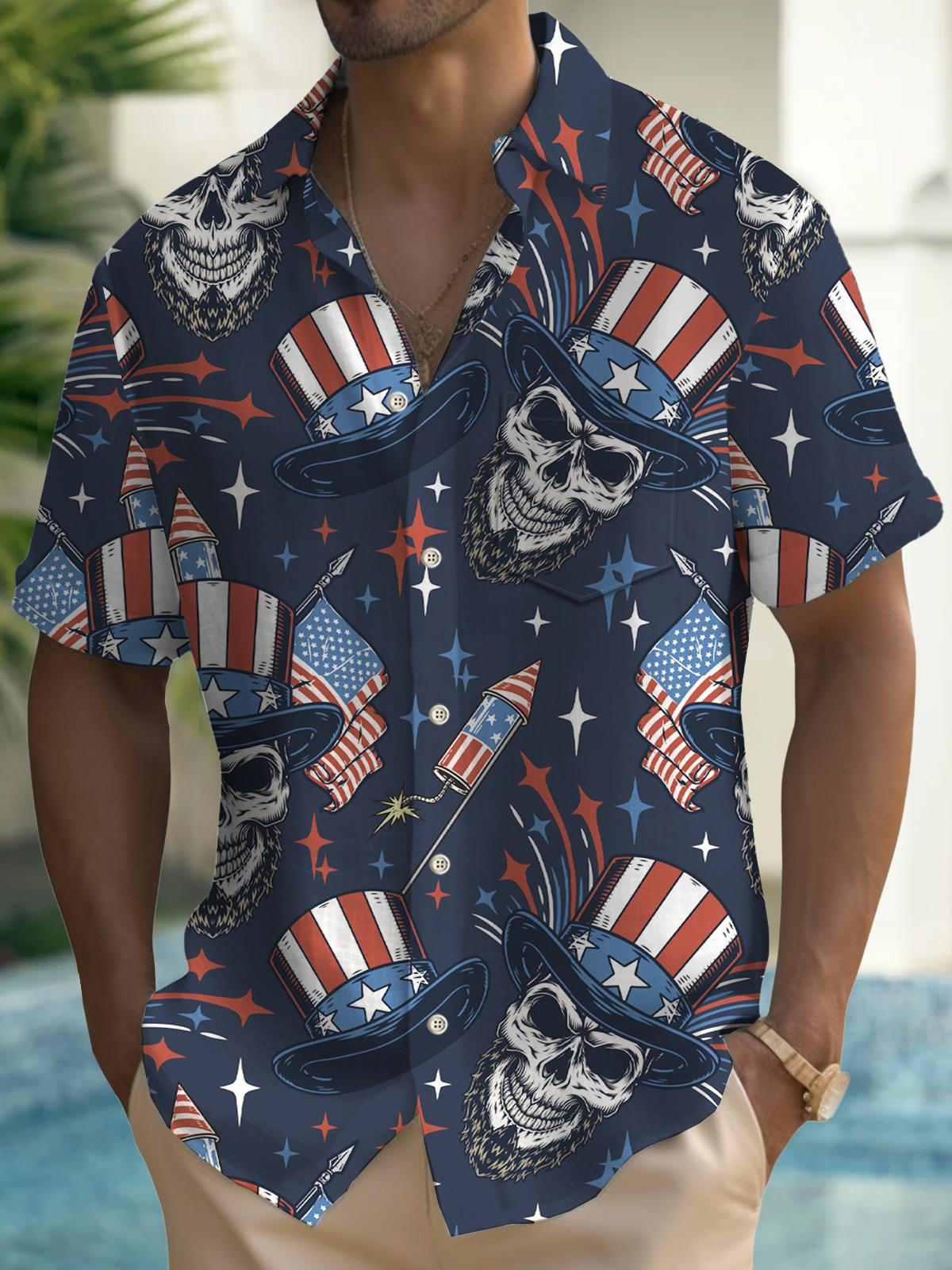 Art Hawaiian Casual Retro Short Sleeve Men's Shirts With Pocket