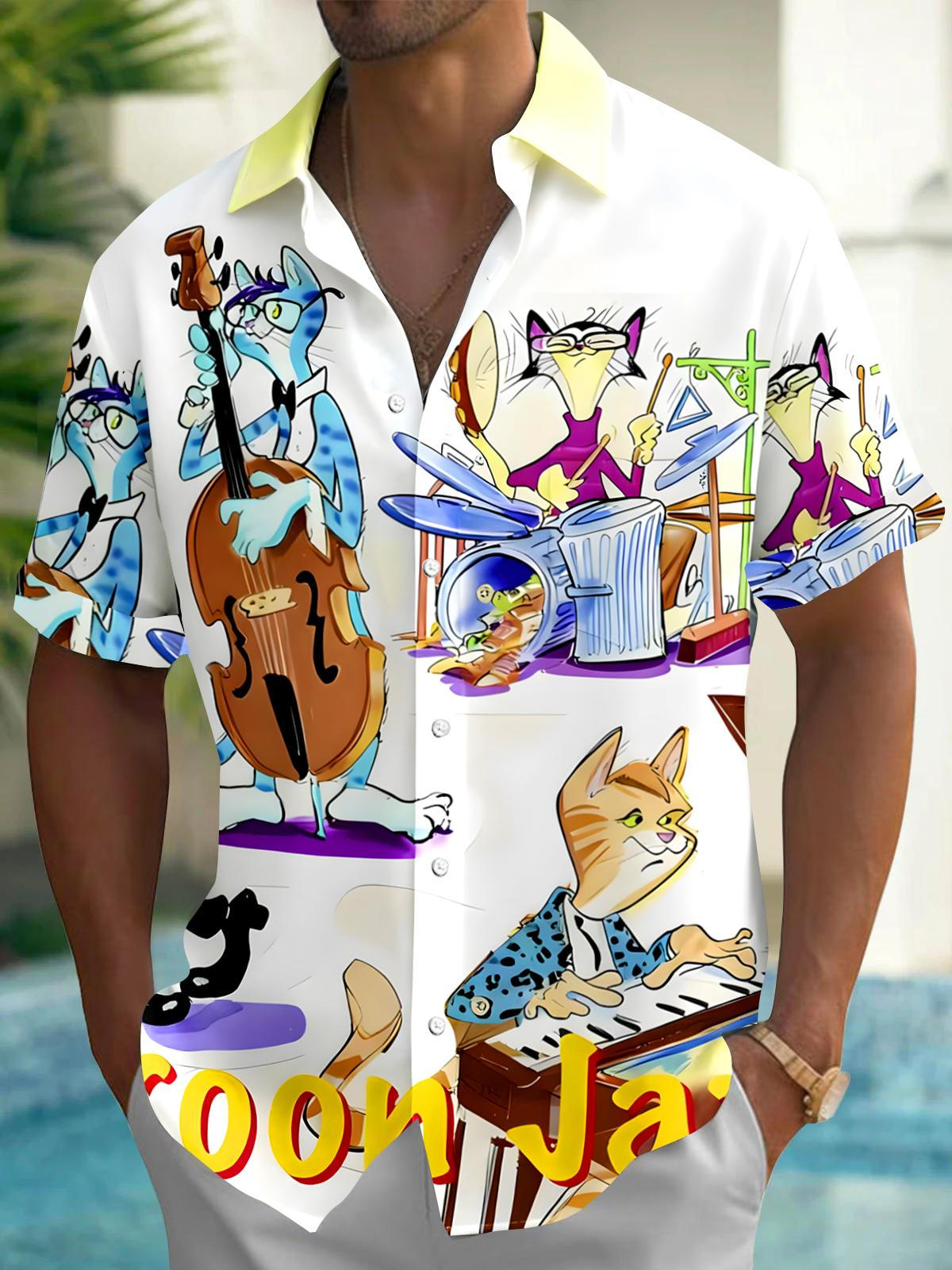 Cat Jazz Men's Pocket Short Sleeve Shirts
